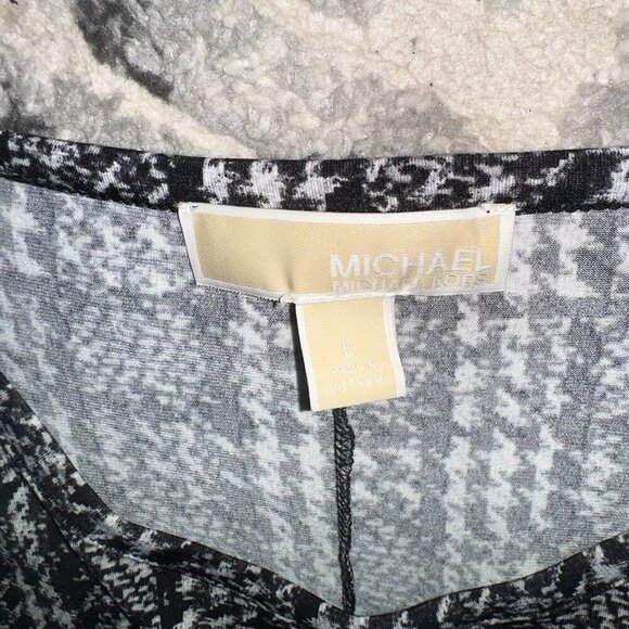 Black White Houndstooth Jacquard Michael Kors Long Sleeve Knee Length Dress L - Picture 4 of 10